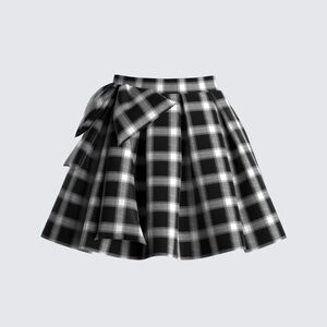 Finesse Black and White Plaid Mini Skirt with Side Bow